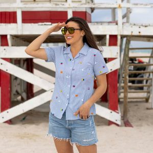 Disney "Maritime Mickey" – Women's Stretch Seersucker Short Sleeve Shirt