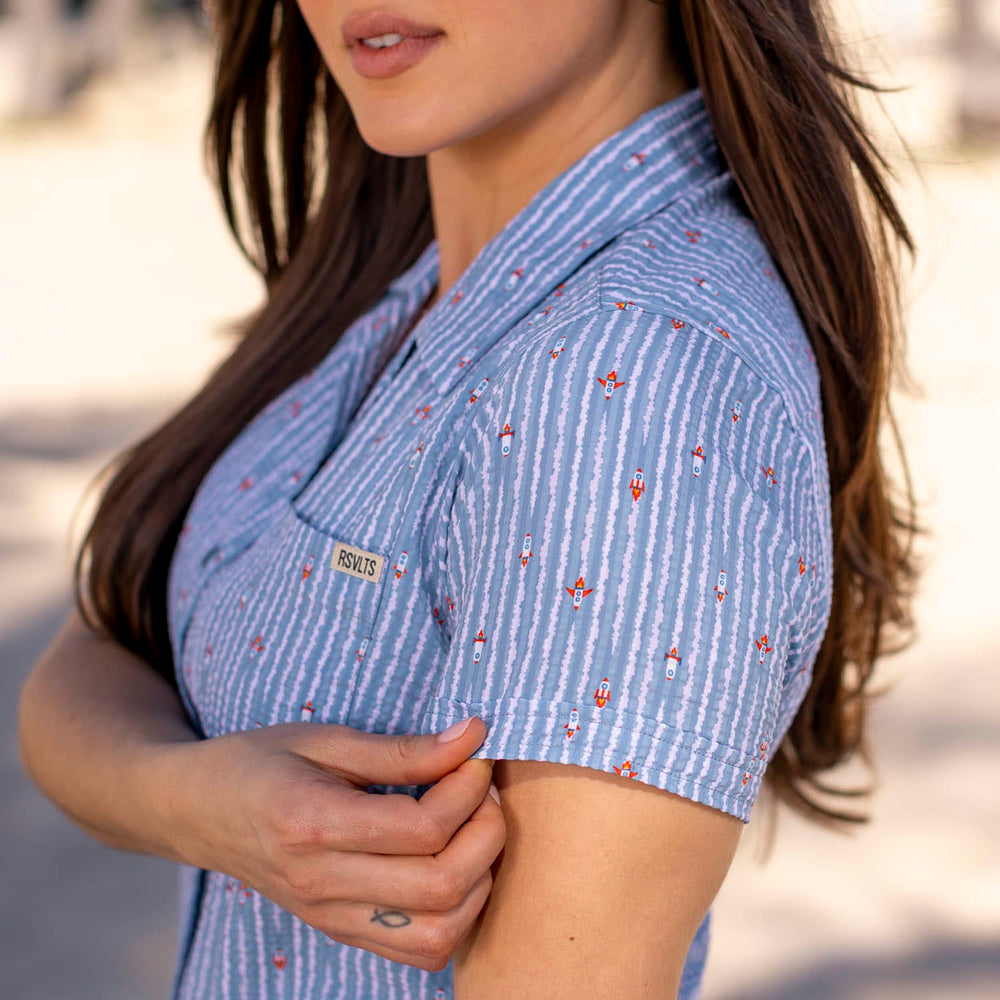 Blast Off! – Women's Stretch Seersucker Short Sleeve Shirt - Image 5